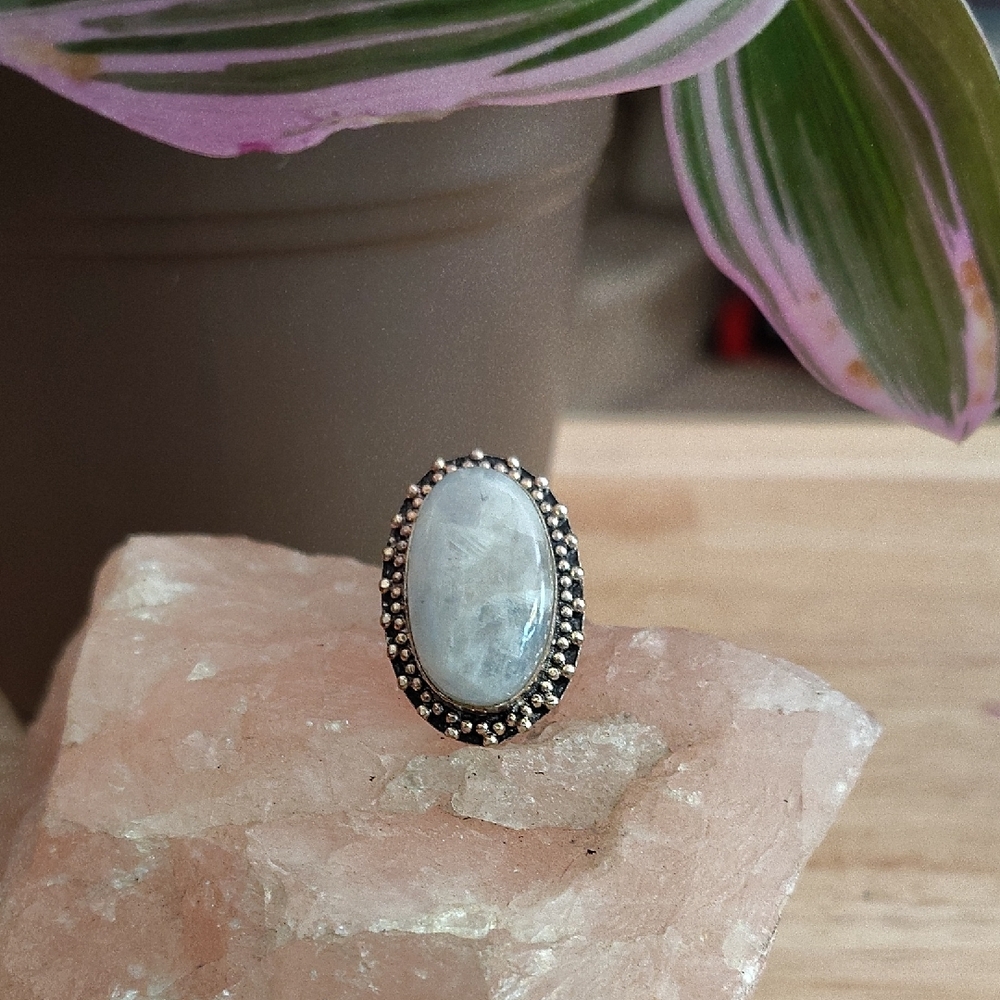 Elegant Sterling Silver Oval Moon Stone Ring
